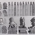 Traditional Artistic Stone Lion And Dragon Sculptures With Ornamental Pillar Carvings