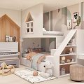 Kids Room Interior Design With Bunk Bed Stairs Piano Teddy Bear And Wall Decor