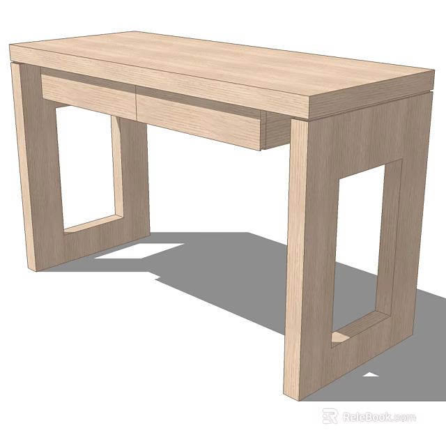 Light Wood Modern Desk Design With Single Drawer And Square Legs 3d model