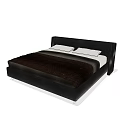Modern Double Bed With Black Headboard Brown Comforter And White Pillows 3d model