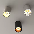 Modern Gray And Black Downlights And Spotlights Illuminated With Warm Yellow Light On Ceiling