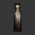 Elegant Sleeveless Long Dress With Patterned Brown Black Design And Fitted Silhouette