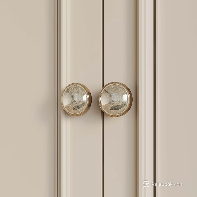 Round Metal Door Knobs On Light Colored Wooden Door Panel Design 3d model 