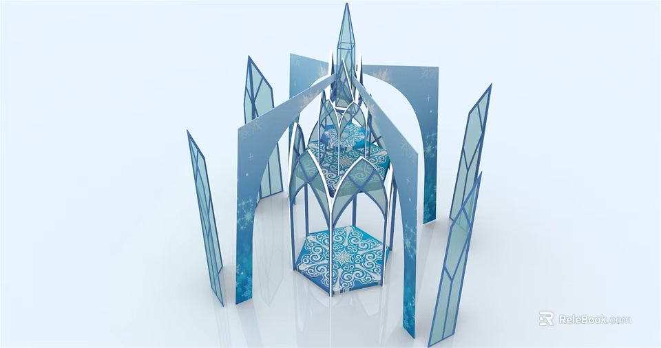 Ice Inspired Architectural Structure With Spires Arches And Intricate Blue Patterns 3d model