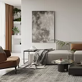 Modern Living And Dining Room Interior With Sofa Coffee Table Rug And Decorative Painting