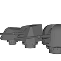 Military Weapon Turrets With Three Different Shapes And Metal Barrels On Gray Background