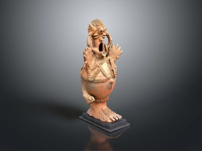 Ancient Mythical Beast Head Sculpture With Open Mouth And Decorative Patterns On Claw Feet Base 3d model