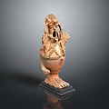 Ancient Mythical Beast Head Sculpture With Open Mouth And Decorative Patterns On Claw Feet Base