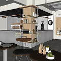 Modern Cozy Cafe Interior With Wooden Shelves Coffee Machine Tables And Chairs