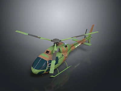 Detailed 3D Military Helicopter Model Showcasing Camouflage Green Paint And Rotor Blades 3d model