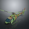Detailed 3D Military Helicopter Model Showcasing Camouflage Green Paint And Rotor Blades