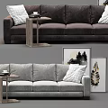 Sectional Sofa in White Brown Gray with Decorative Pillows Side Table and Wall Art 3d model