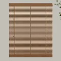 Natural Brown Wooden Blinds For Home Interior Window With Green Plant