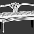 Elegant Carved Ottoman With White Frame And Beige Upholstered Seat