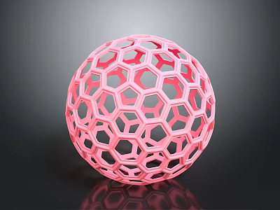 Pink Hollow Sphere With Hexagonal Lattice Design On Black Background And Reflective Surface 3d model