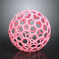 Pink Hollow Sphere With Hexagonal Lattice Design On Black Background And Reflective Surface 3d model