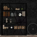 Black Metal Shelving Unit With Books Decorative Items Clock And Storage Boxes 3d model