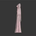 Pink Long Dress with V Neck Long Sleeves Fringe Decor Elegant Flowy Design