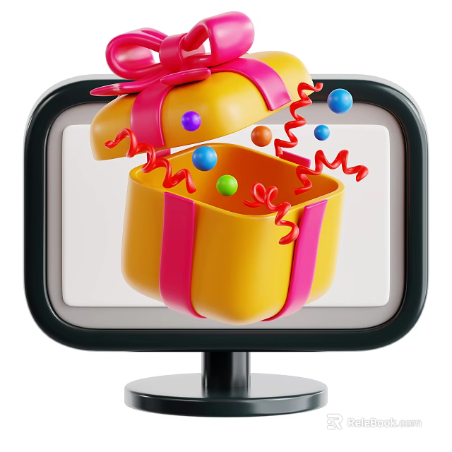Decorative Ornament Set With Yellow Gift Box Pink Bow Colorful Balls And Red Spiral Streamers 3d model 