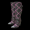 Black High Heel Boots With Pink Crisscross Lines And Silver Toe Caps