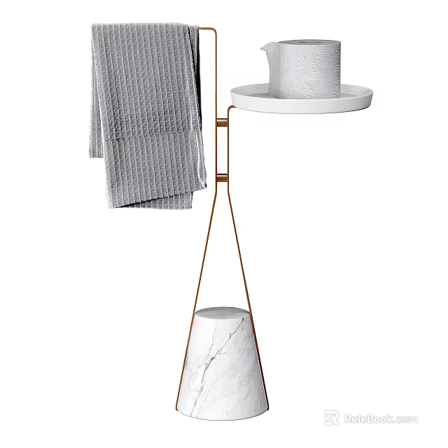Modern Bathroom Cabinet Rack With Copper Stand Marble Cone Base White Tray And Gray Towel 3d model 
