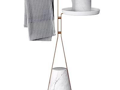 Modern Bathroom Cabinet Rack With Copper Stand Marble Cone Base White Tray And Gray Towel 3d model