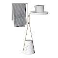 Modern Bathroom Cabinet Rack With Copper Stand Marble Cone Base White Tray And Gray Towel
