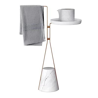 Modern Bathroom Cabinet Rack With Copper Stand Marble Cone Base White Tray And Gray Towel 3d model