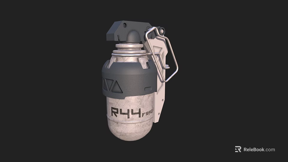 R4H Grenade Grey And Silver Military Explosive Device With Metal Safety Lever And Textured Surface 3d model 