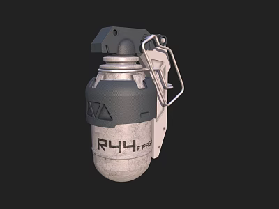 R4H Grenade Grey And Silver Military Explosive Device With Metal Safety Lever And Textured Surface 3d model