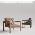 Modern Accent Chairs With Wooden Armrests Brown Gray Upholstered Seats And Checkered Pillows