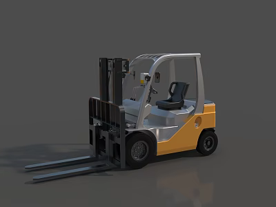 Yellow Industrial Forklift with Metal Cab and Forks for Material Handling 3d model