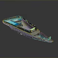 Boat Shaped Architectural Model With Blue Water Area And Interior Facilities