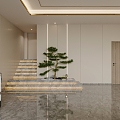 Modern Staircase Stairs Pine Lohan Pine Landscape Wall End Decorative Wall Green Planting Entrance Corridor 3d model