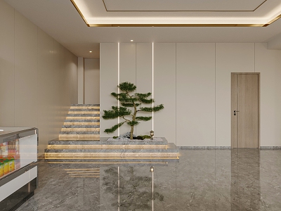 Modern Staircase Stairs Pine Lohan Pine Landscape Wall End Decorative Wall Green Planting Entrance Corridor 3d model