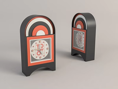 Two Decorative Table Clocks With Black Frame Red White Circular Accents 3d model