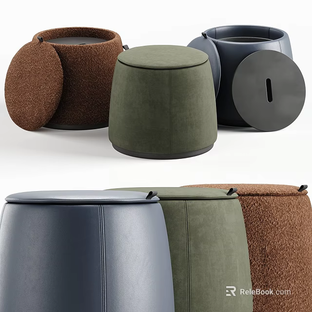 Modern Ottoman Poufs In Various Colors And Materials For Living Room Decor 3d model 