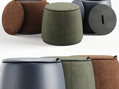 Modern Ottoman Poufs In Various Colors And Materials For Living Room Decor 3d model