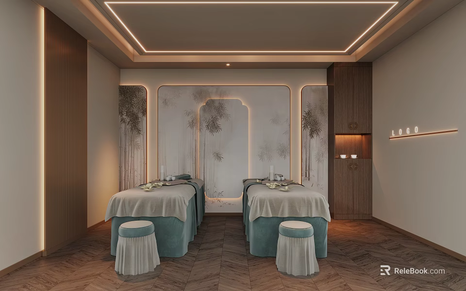 Elegant Beauty Hair Salon Interior With Treatment Beds And Styling Stations 3d model 