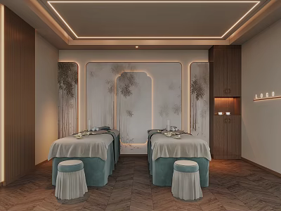 Elegant Beauty Hair Salon Interior With Treatment Beds And Styling Stations 3d model