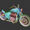 Turquoise Vintage Motorcycle With Spoke Wheels Leather Seat And Chrome Details