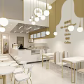 Modern Bright Milk Tea Shop Interior With Open Layout Tables Chairs And Hanging Lights