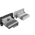 Modern Double Bed Design With Upholstered Headboard Soft Pillows And Nightstand