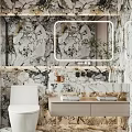 Modern Bathroom Interior Design With Marble Walls Vanity Mirror Toilet And Shower