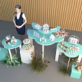 Decorative Ornament Set Display With Pastel Stands Flower Bouquets And Greenery
