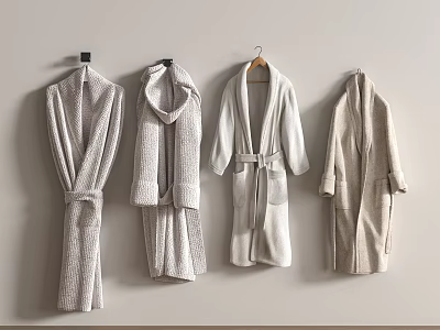 Light Colored Robes Hanging on Wall with Different Styles and Soft Comfortable Texture 3d model