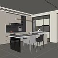 Modern Dining Area Interior Design With White Dining Table Chairs And Pendant Lighting 3d model