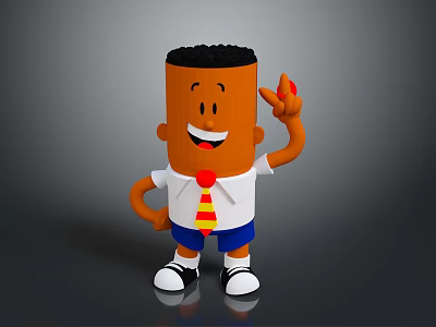 Smiling Cartoon Boy With Black Curly Hair White Shirt Yellow Red Tie Holding Red Ball 3d model