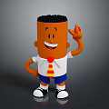 Smiling Cartoon Boy With Black Curly Hair White Shirt Yellow Red Tie Holding Red Ball