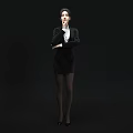 Confident Professional Woman in Black Business Suit Standing Against Black Background with Crossed Arms